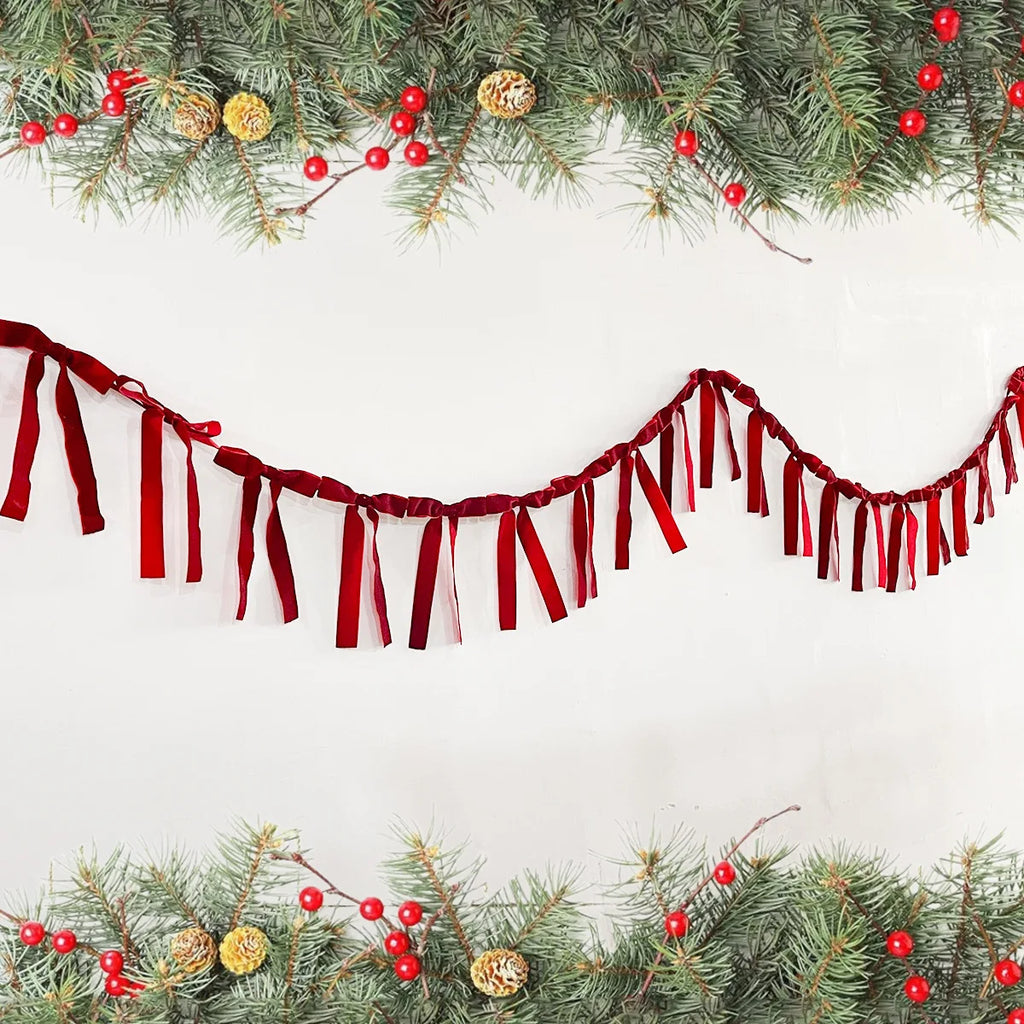 2/3M Flocking Bowknot Ribbon Pull Flower Decorative Banner for Party, Ramadan Decorations 2026, Window Atmosphere Decoration