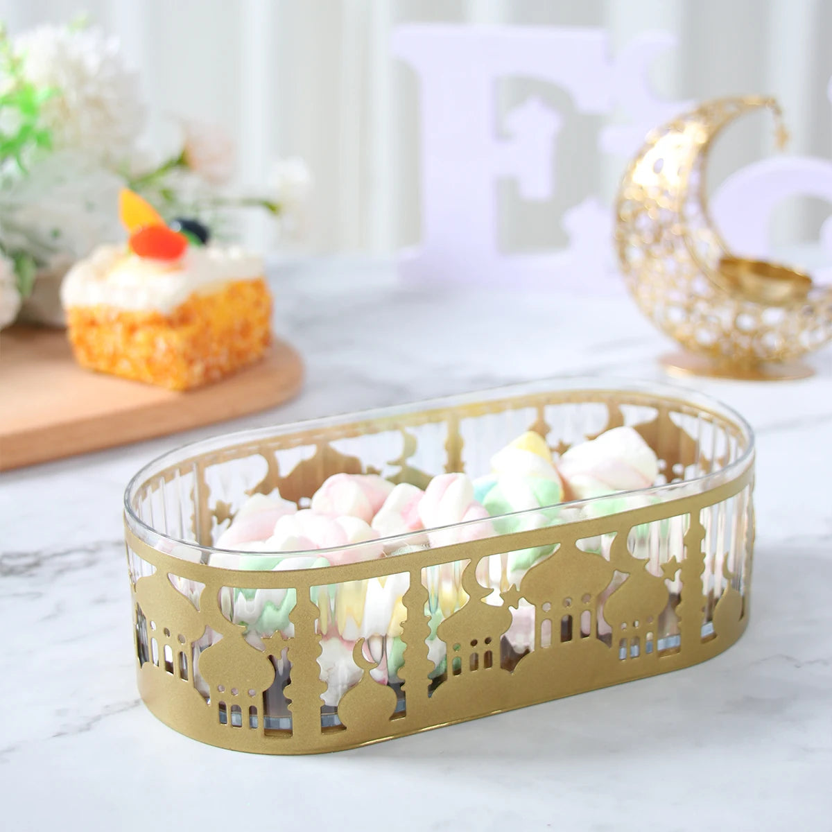Eid Mubarak Candy Snack Jar Ramadan Kareem Decorations For Home 2025 Islamic Muslim Eid Al-Fitr Party Supplies Star Moon Tray