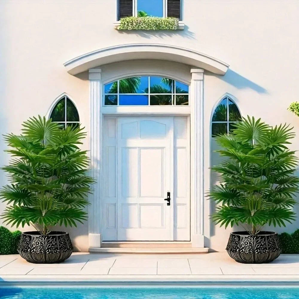 24-Leaves 31.5 Inch Artificial Fan-Leaf Sunflower Palm Tree – Large Fake Decorative Plant