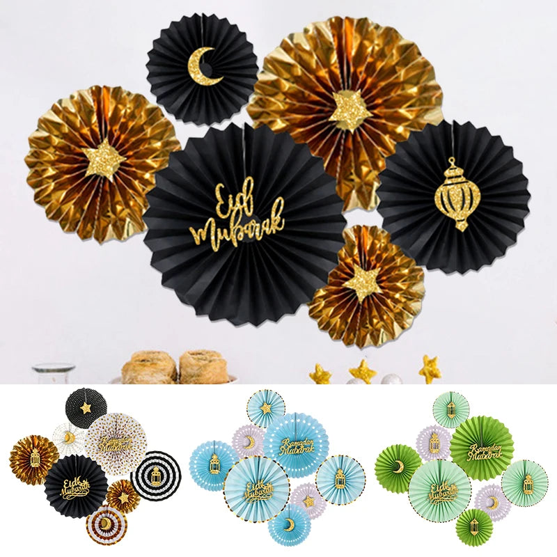 2026 Ramadan Decorations Eid Mubarak Honeycomb Paper Fan Ramadan Mubarak Wall Art Decals Islam Muslim Party Supplies
