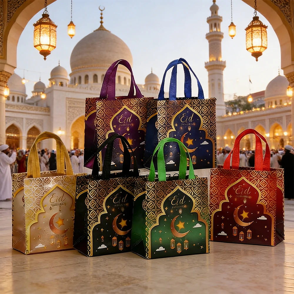 6/12pcs Eid Mubarak Non-Woven Gift Bags with Handle Ramadan Gift Packaging Bag Ramadan Kareem Decor Islamic Festival Party Favor