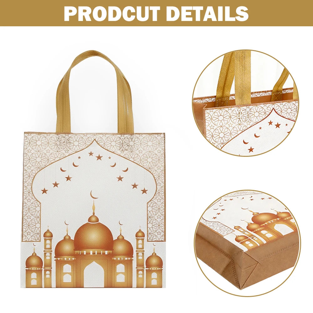 6/12pcs Eid Mubarak Non-Woven Gift Bags with Handle Ramadan Gift Packaging Bag Ramadan Kareem Decor Islamic Festival Party Favor