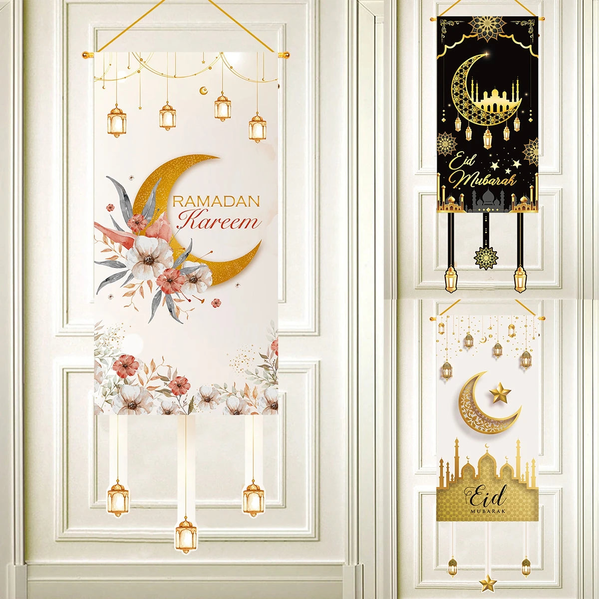 Eid Mubarak Decoration Hanging Flag Eid Mubarak Decor 2025 for Home Islamic Muslim Party Decor Ramadan Kareem Eid Al-Fitr Gift