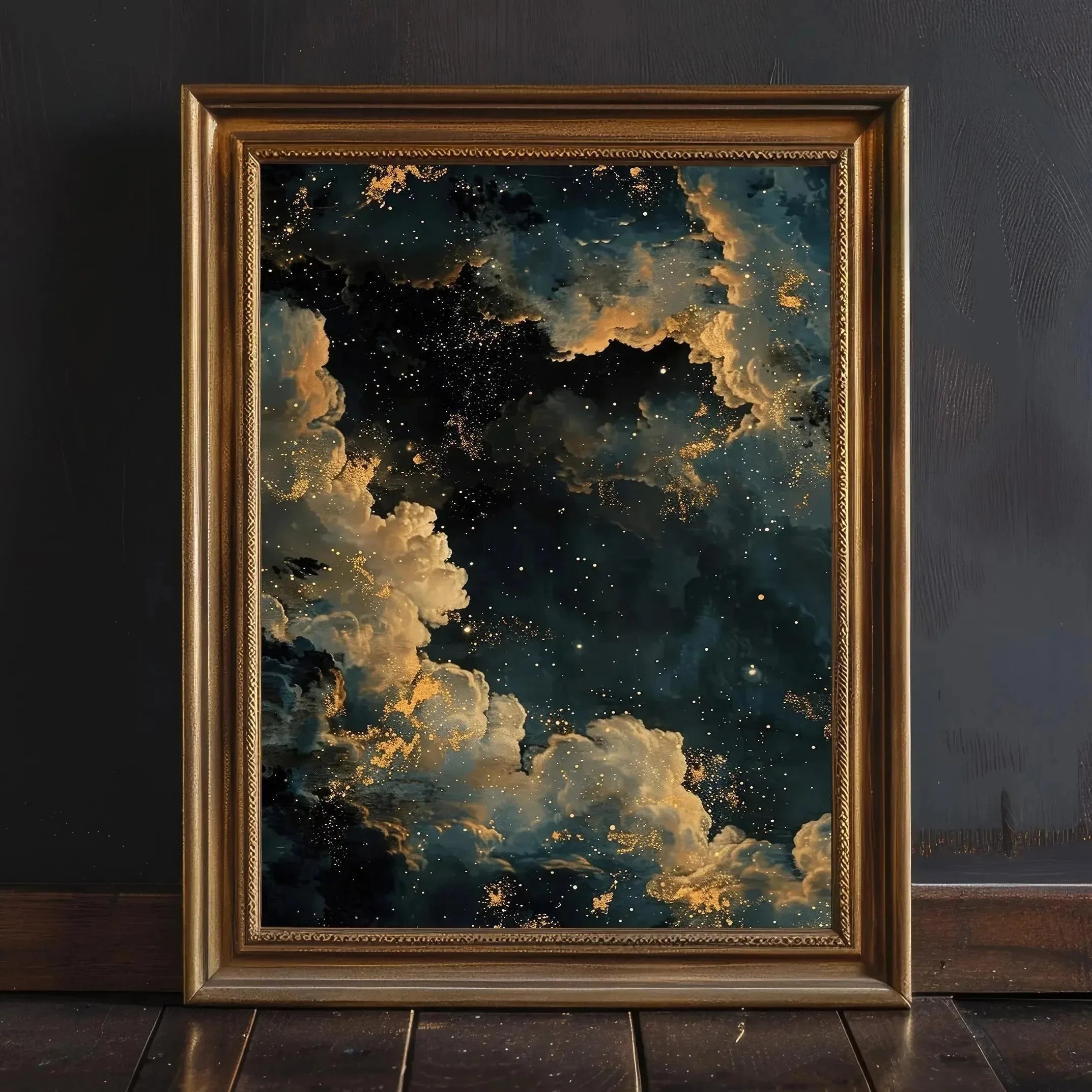 1pc Crescent Moon in Starry Night Sky Folk Art Floral Moon Stars Canvas Print Eclectic Decor Vintage Nature Wall Art Moody Decor