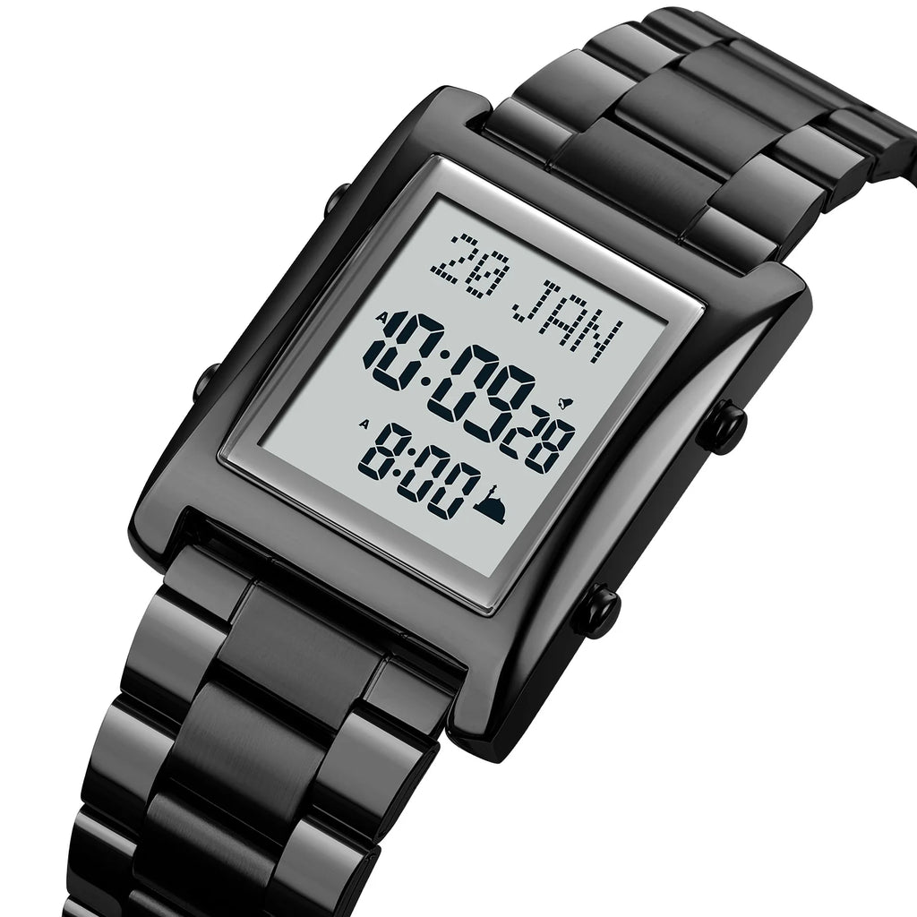 Azan Watch for Muslim Prayer with Qibla Compass Islam Al-Harameen Fajr Time Clock Include Hijri Calendar