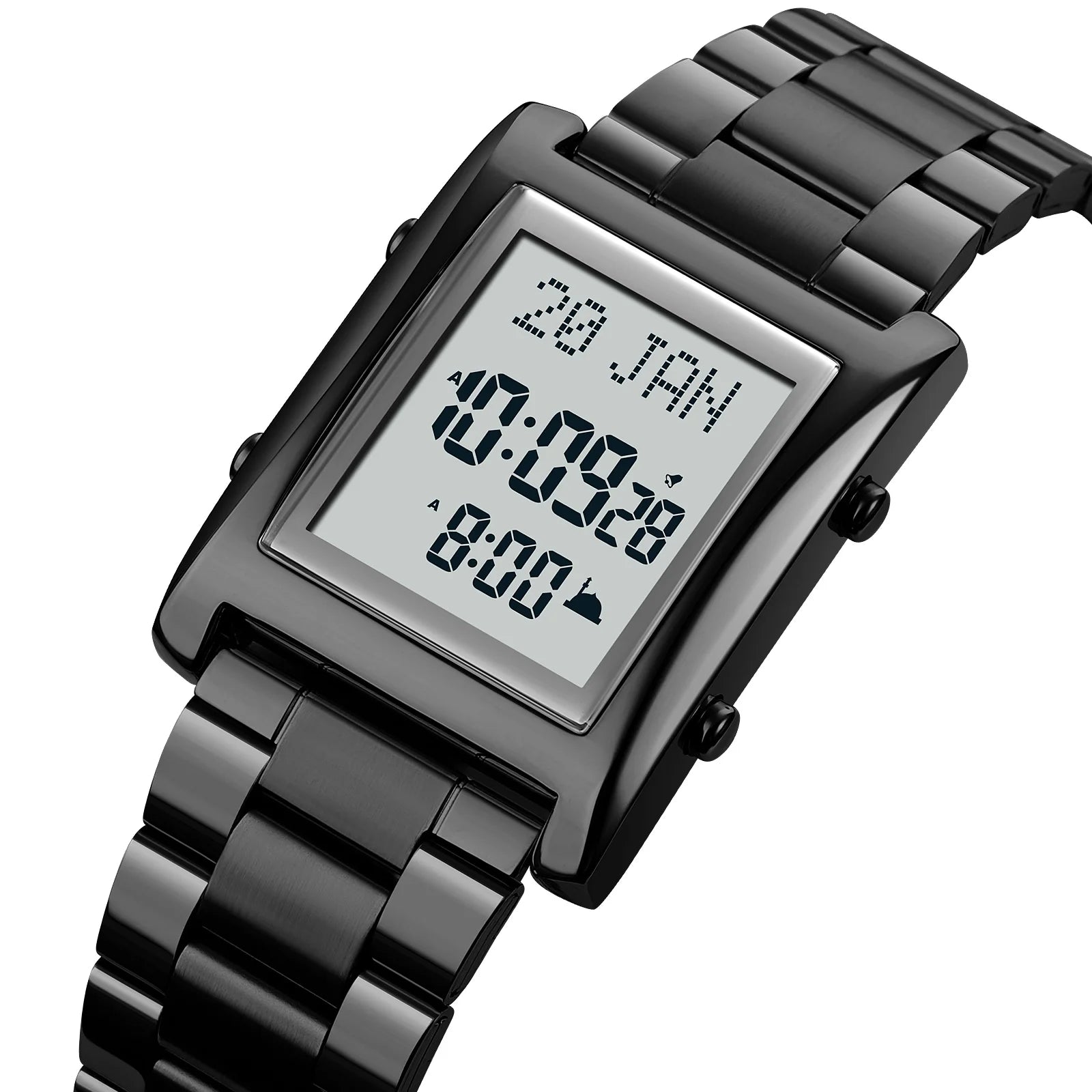 Azan Watch for Muslim Prayer with Qibla Compass Islam Al-Harameen Fajr Time Clock Include Hijri Calendar