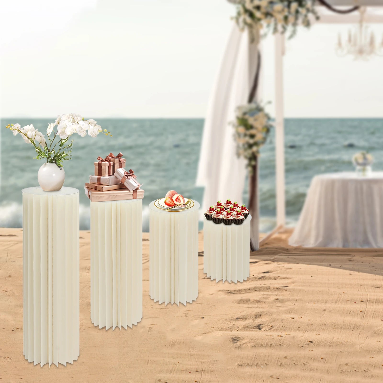 4Pcs Foldable Cardboard Flower Stands Wedding Centerpieces Display Dessert Table Column for Party Garden Decor (40+60+80+100cm)