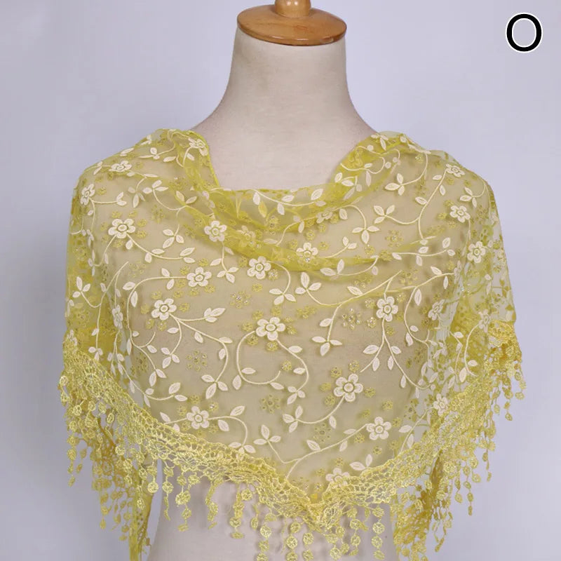 Women Lace Scarf for Church Tassel Triangle Scarf Sheer Floral Scarves Church Prayer Shawl Spanish Mantilla Lace Bufanda Mujer