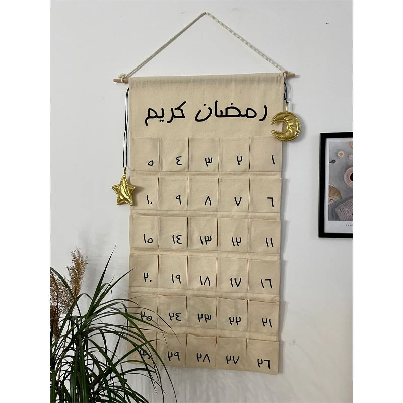 30 Days Ramadan Advent Calendar Eid Countdown Fabric Ramadan Kareem Decoration Eid Al-Fitr Home Wall Accessories Family Kid Gift
