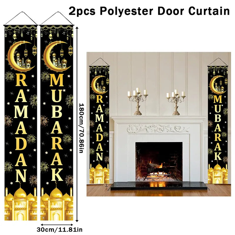 Eid Mubarak Door Banner Ramadan Decoration 2025 for Home Mubarak Ramadan Kareem Islamic Muslim Party Decor Eid Al Adha Gifts
