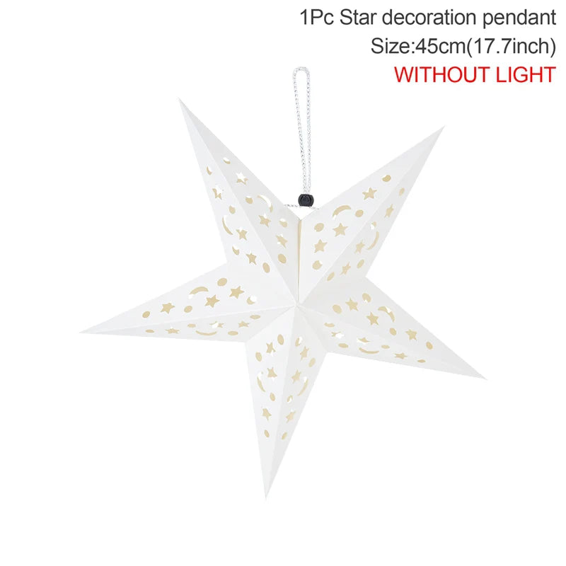 Eid Mubarak Decoration Hollow Star Hanging Pendant Ramadan Kareem LED Light Lantern 2025 Islamic Muslim Party Supplies Birthday
