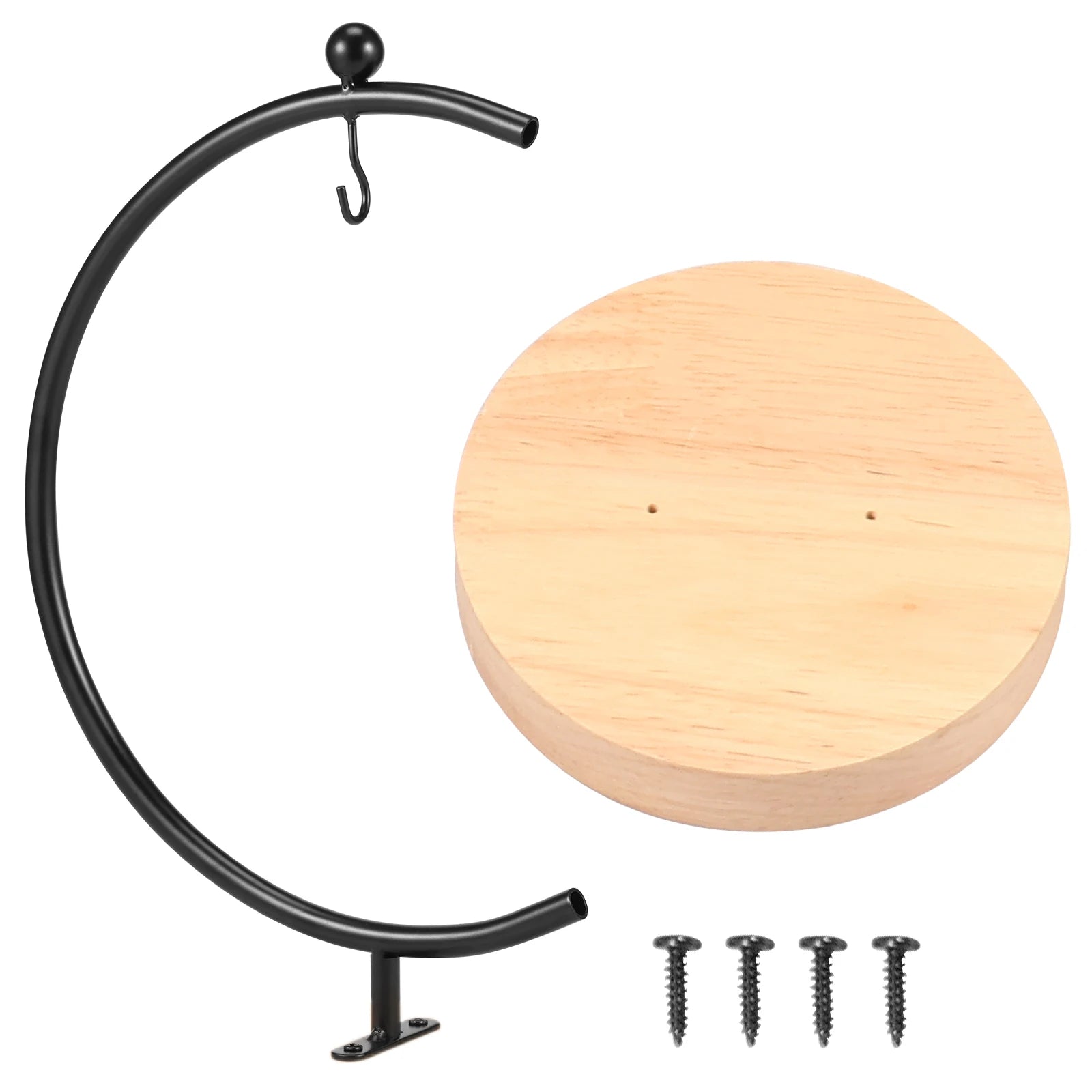 Banana Holder Stand Moon Shape Banana Hanger Rack Metal Fruit Hanger with Wood Base Stable Banana Hanger Stand Decorative