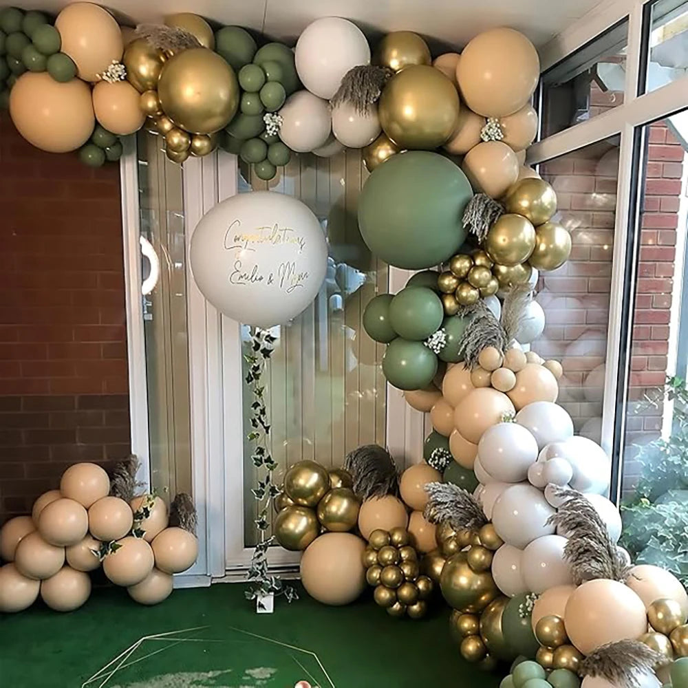 Sage Green Balloons Kit White Sand Metallic Gold Birthday Party Graduation Wedding Anniversary Gender Reveal Decoration Globos