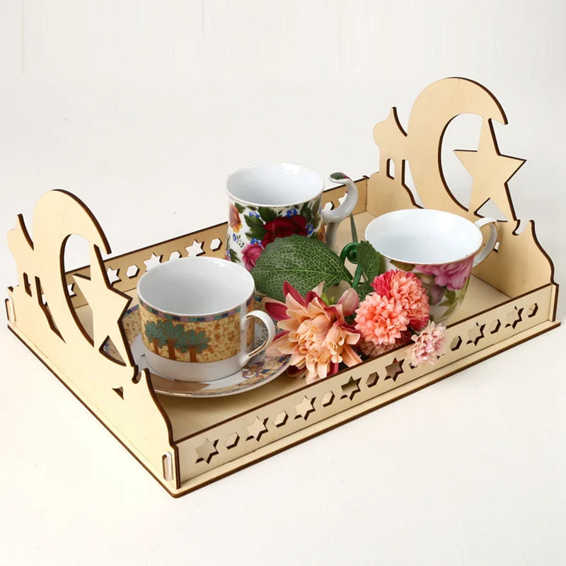 EID Mubarak Decor Wooden Tray Ramadan Decoration for Home Islamic Muslim Party Decor Mubarak Ramadan Kareem Gift Eid Al Adha