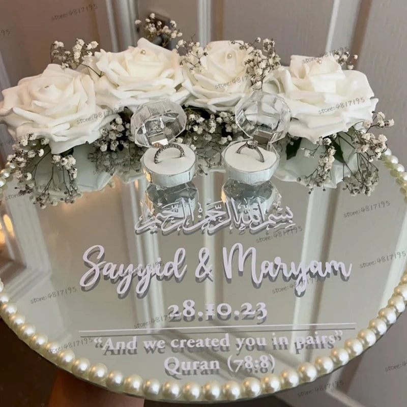 Custom Names And Dates Decals Wedding Ring plate Personalized Nikkah Plate Mercy 30:21 Muslim Mirror Wedding Plate Stickers