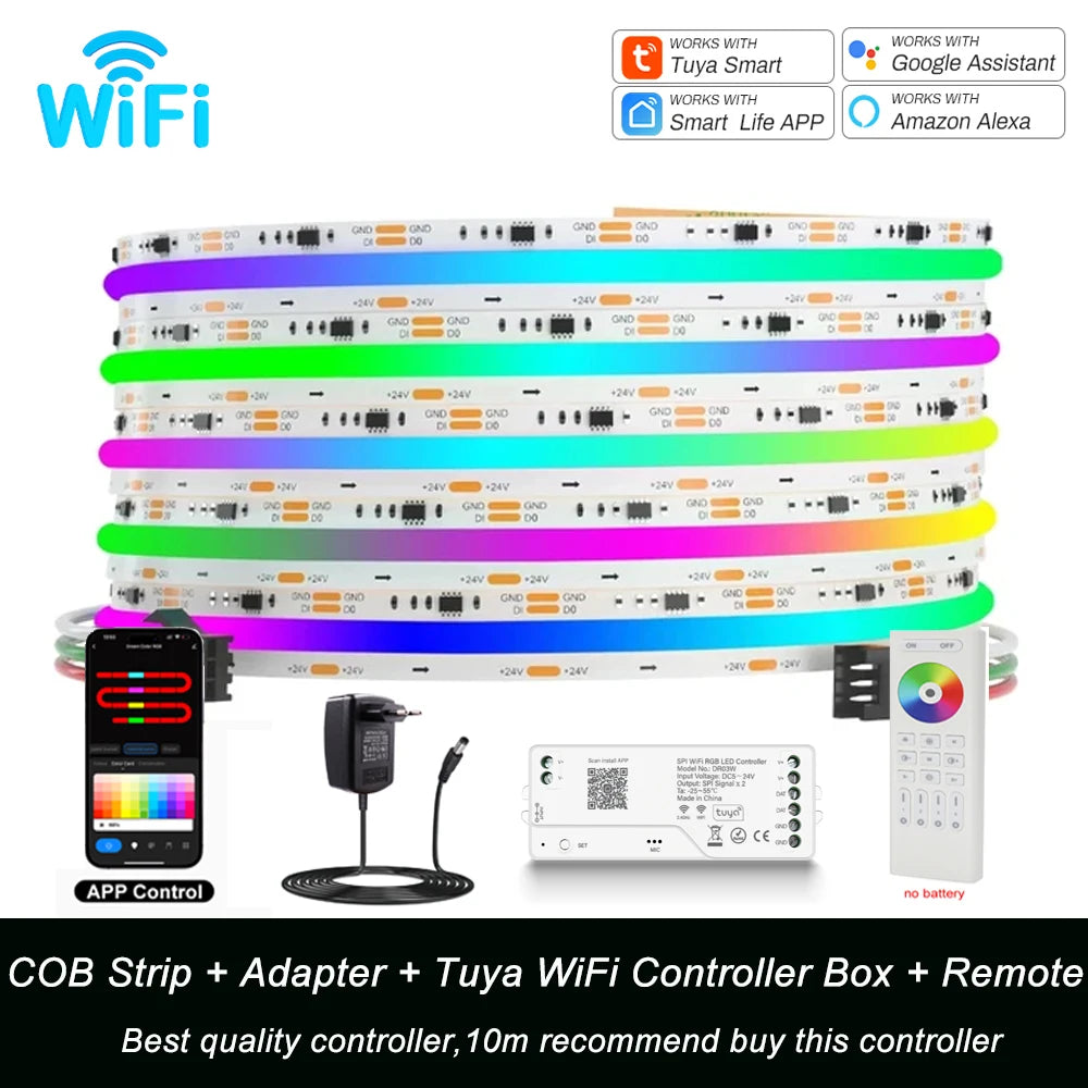 1-10M Addressable COB LED Strip Light 12V 24V WS2811 Full Dream Color Tape RGBIC LED Ribbon Pixel SPI Strip Colorful Room Decor