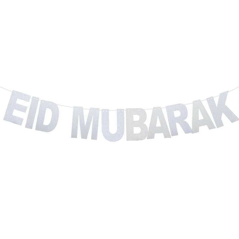 EID Mubarak Banner Glitter Star Moon Letter Paper Bunting Garland Islamic Muslim Party Ramadan Kareem Decorations for Home 2026
