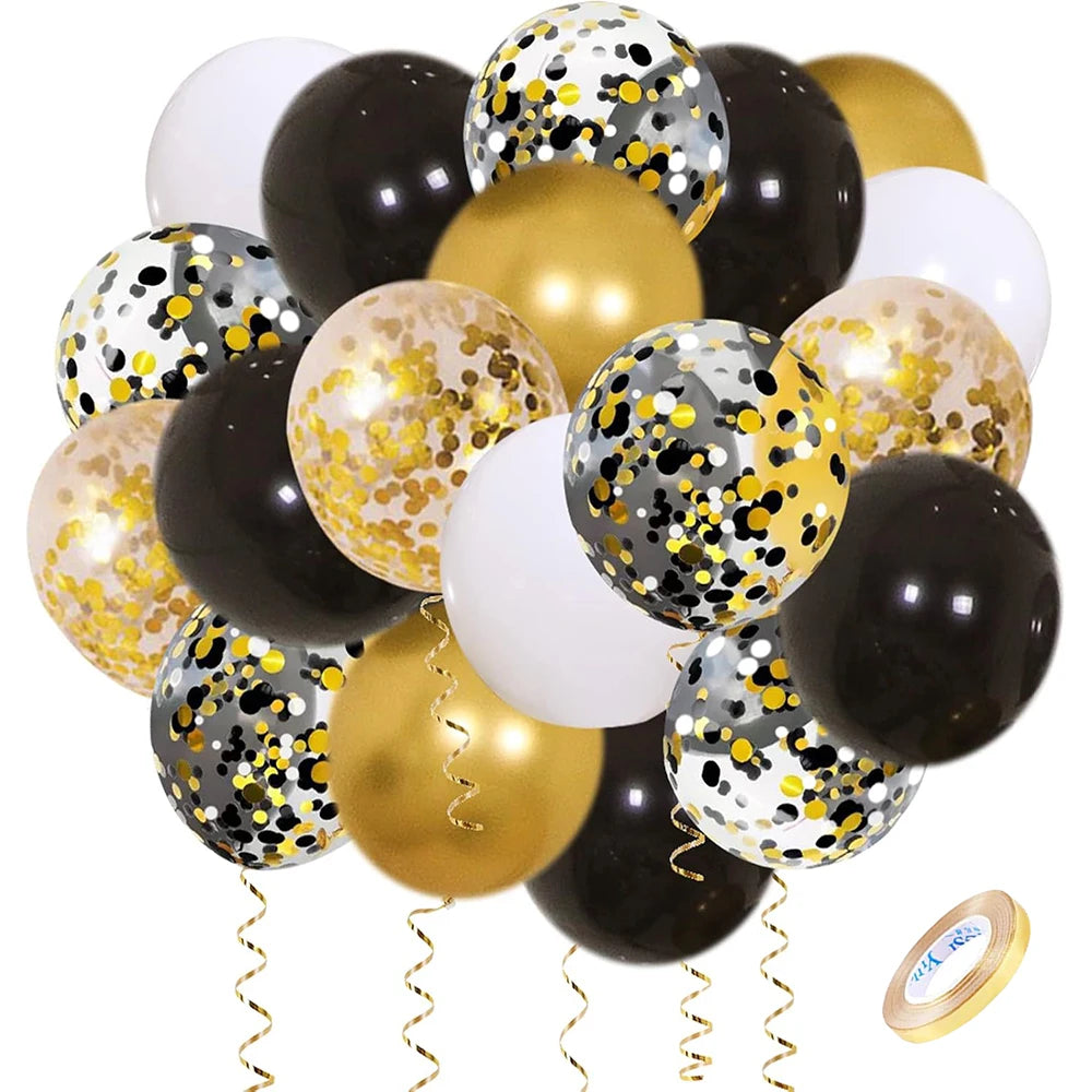 12inch Black Metallic Gold Latex Balloon Set Black Gold Confetti Balloon Graduation Globos Birthday Party Baby Shower Decoration