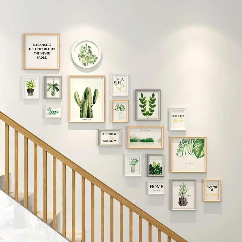 Minimalist Wooden Staircase Photo Wall Frame Set, Nordic Style, Gallery Wall Decor, Hallway Photo Frames and Background
