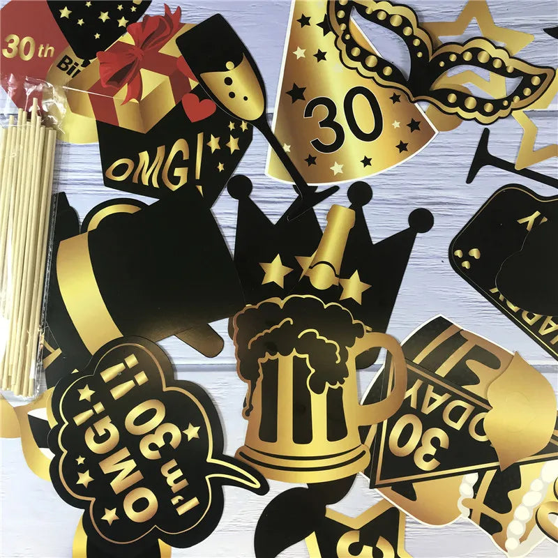 1Bag 30 40 50 60 Year Handheld Photo Booth Props Adult 30th 40th 50th 60th Birthday Party Photography Props Anniversary Supplies
