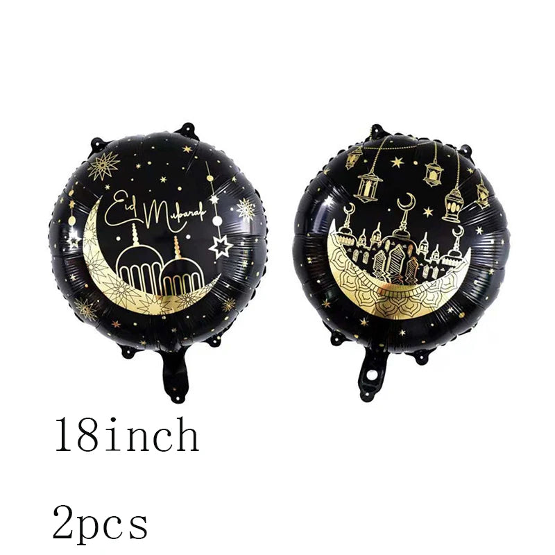 Eid Mubarak Round Star Moon Foil Balloon Ramadan Kareem Islamic Muslims Umrah Mubarak  Eid al Fitr Festival Party Decor Supplies