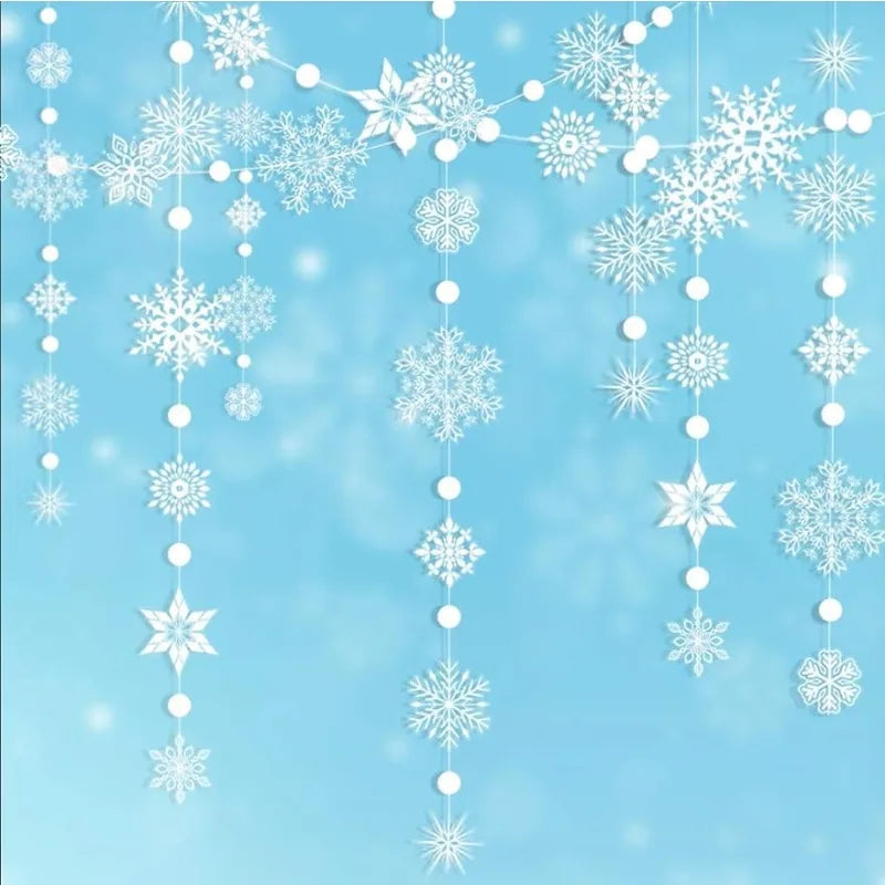 White Clear Snowflake Garland Hanging Snow Flake Kit Christmas and New Year Party Decoration for Home Winter Wonderland 4Strings