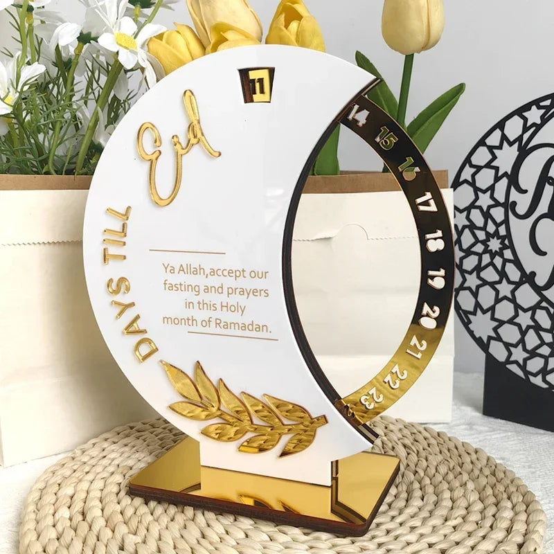 Rotatable Ramadan Countdown Advent Calendar with Base Eid Mubarak Table Ornament Islamic Muslim Party Decoration Kids Gift