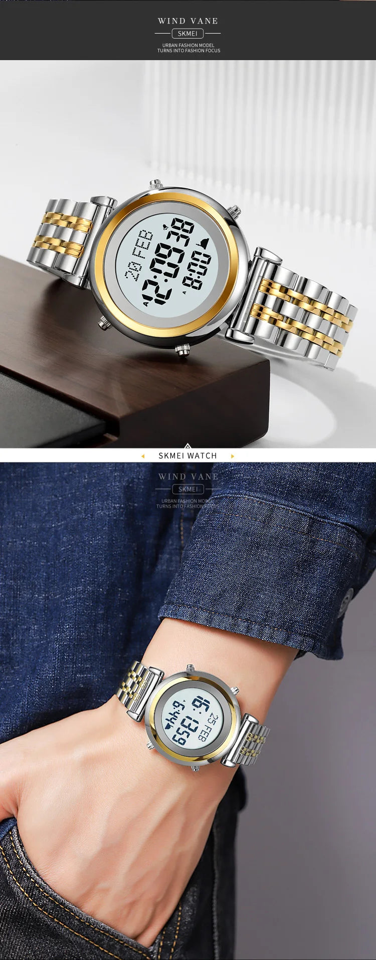 Muslim Azan Digital Watch Mens Back Light Waterproof Steel Hijri Islamic Wristwatch Prayer Qibla Compass Alarm Clock