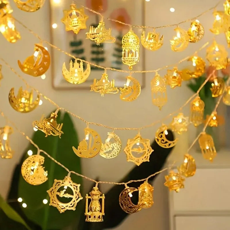 Moon Star LED String Light Castle Ramadan Kareem Decorati for Home Islam Muslim Party Festival Hanging Pendant Eid Al Adha Gifts