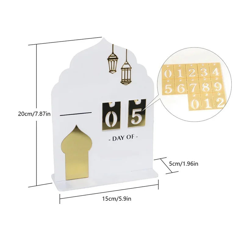 Acrylic Ramadan Countdown Calendar Gifts Day of Ramadan Calendar with Replacing Number 2026 Eid Mubarak Home Decoration