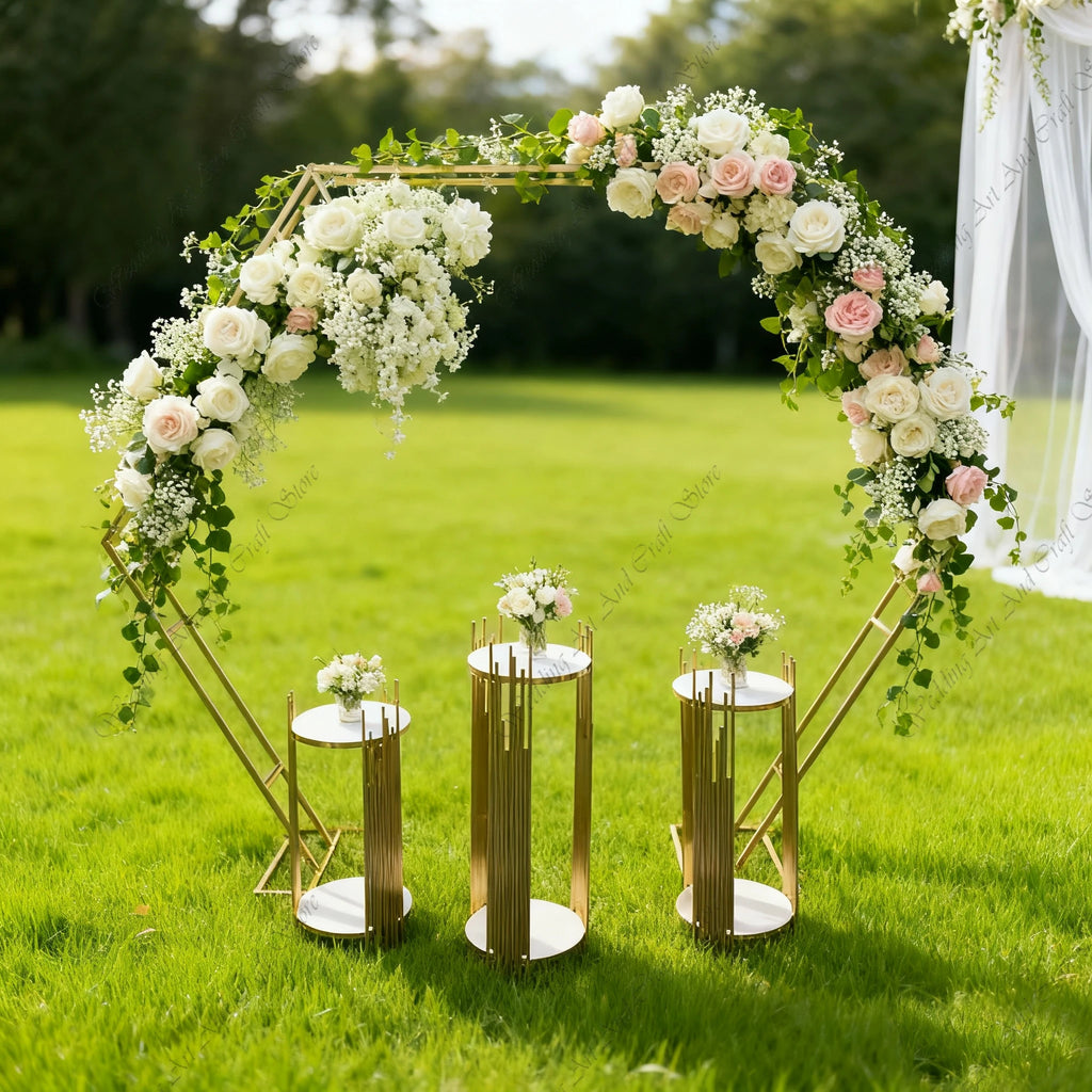 1pcs f30 83in Golden Stainless Steel Crescent Half Moon Wedding Arch Party Stage Backdrop Flower Stand Background Arch ivy332