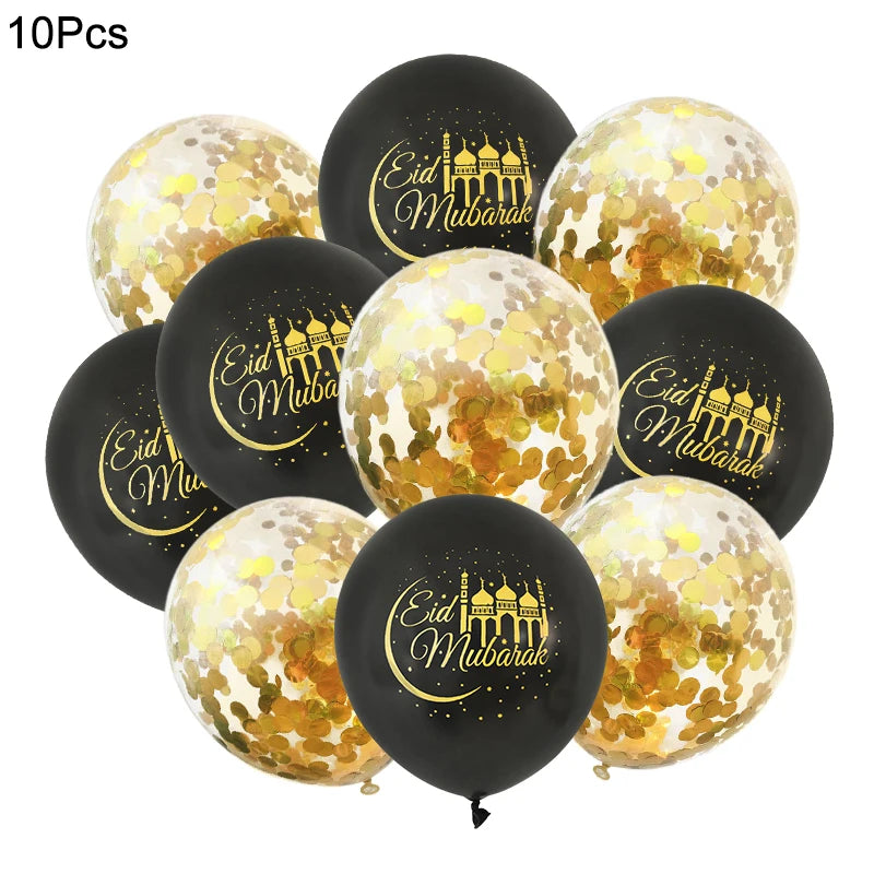 10Pcs Eid Mubarak Latex Confetti Balloons Islamic Muslim Party Supplies 2023 Ramadan Kareem Decoration For Home Eid Al Adha Gift