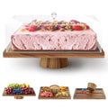 Acacia Wood Cake Stand with Lid, 3 in 1 Rectangular Cake Holder, Wooden Cake Plate with Strong lagnetic Base, Dessert Table Disp