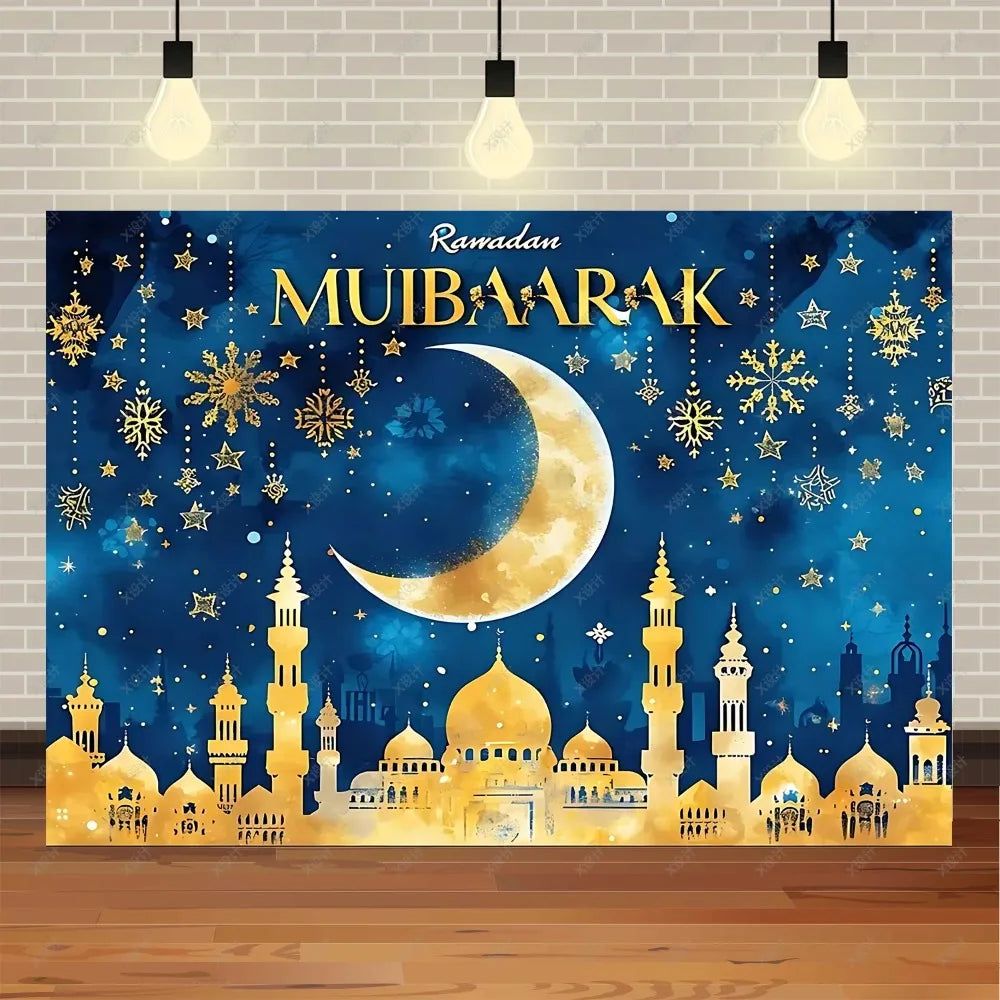 Ramadan Mubarak banner background, celebrating Eid al Fitr Islamic Muslim evening party decoration banner shooting background