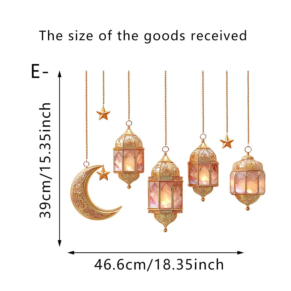 2026 Eid Al-Fitr Wall Decals Moonlight and Star Lights Ramadan Kareem Cards Muslim and Islamic Window Decals Eid Decorations