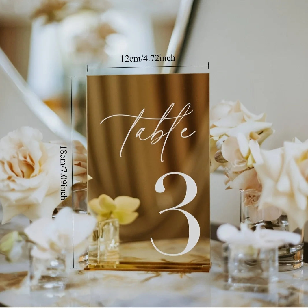 1-25 Gold Acrylic Wedding Table Number Place Cards 4.72*7.09 Inches with Stand