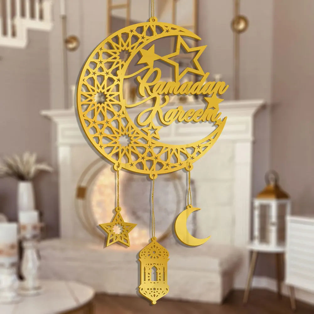 1PC Acrylic Ramadan Kareem Moon Star Wall Pendant Eid Mubarak Ornaments for Home Eid Al Fitr Muslim Islamic Holiday Party Decor