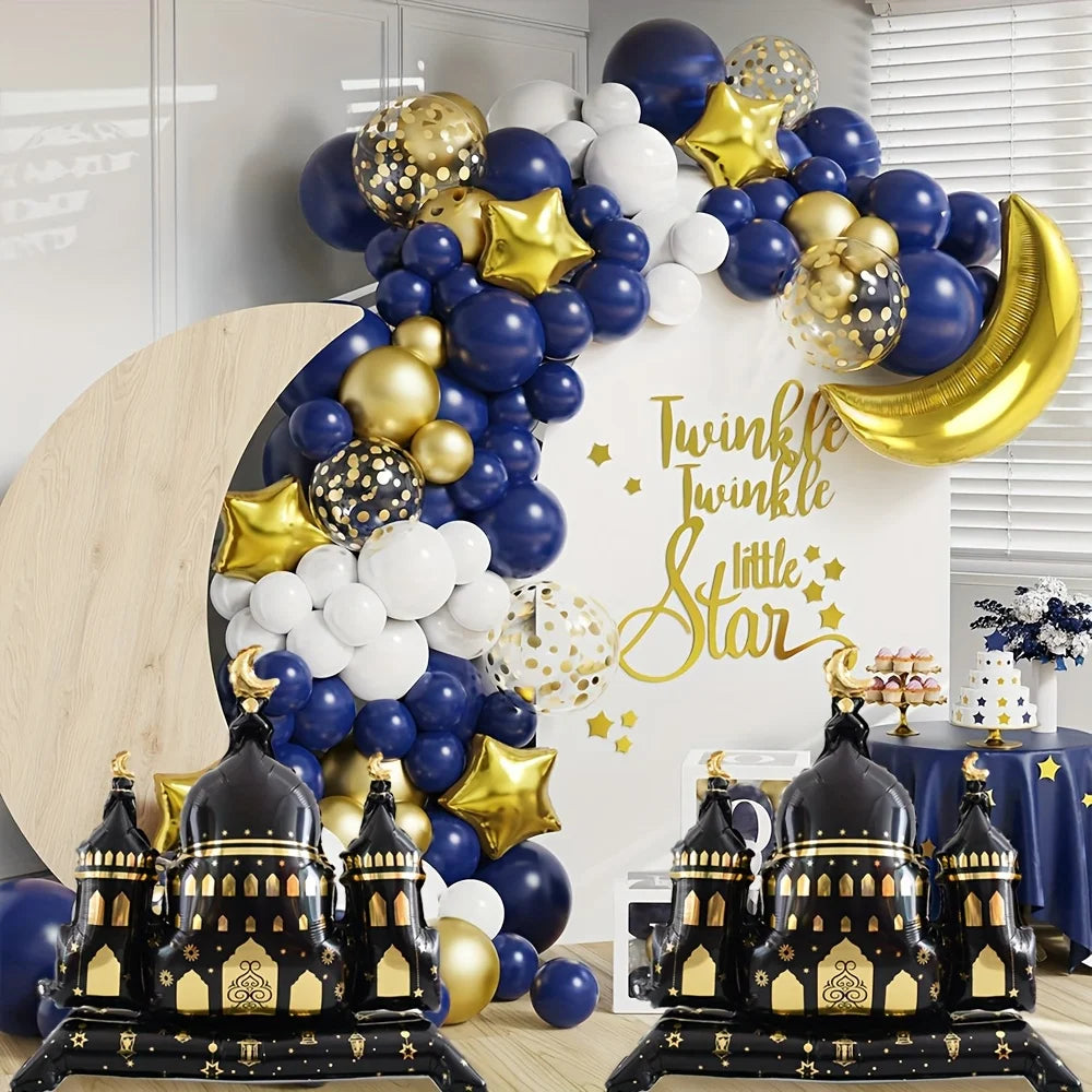 Black Purple Hajj Mubarak Star Moon Aluminum Foil Balloon Set Eid Mubarak Islamic Muslim Festival Pilgrimage Party Decor Balloon