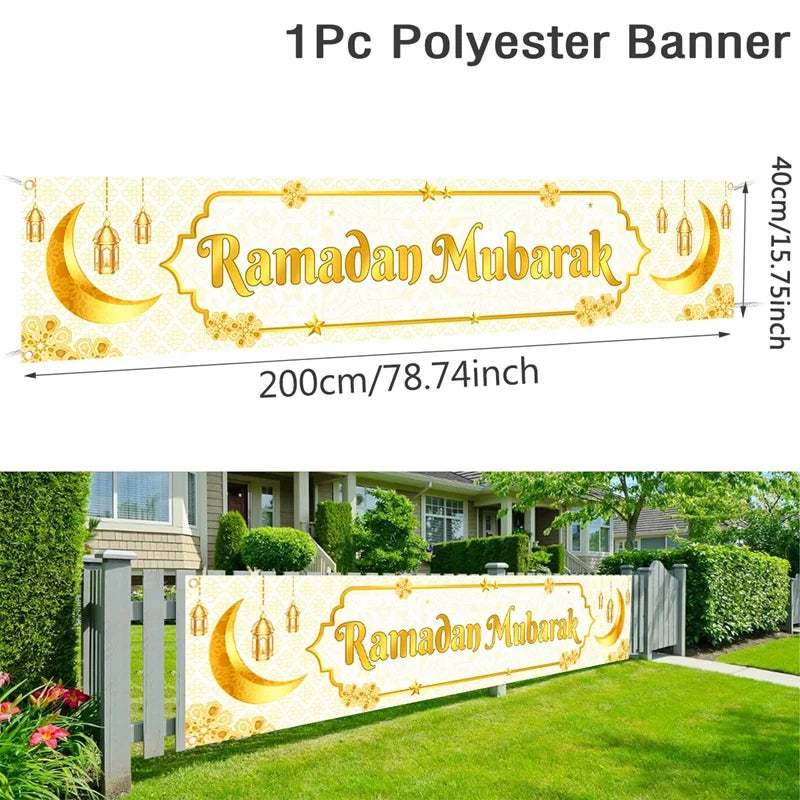 Eid Mubarak Backdrop Moon Star Castle Pattern Ramadan Decorations Banner for Home Islamic Muslim Party Supplies Eid Al-fitr Gift