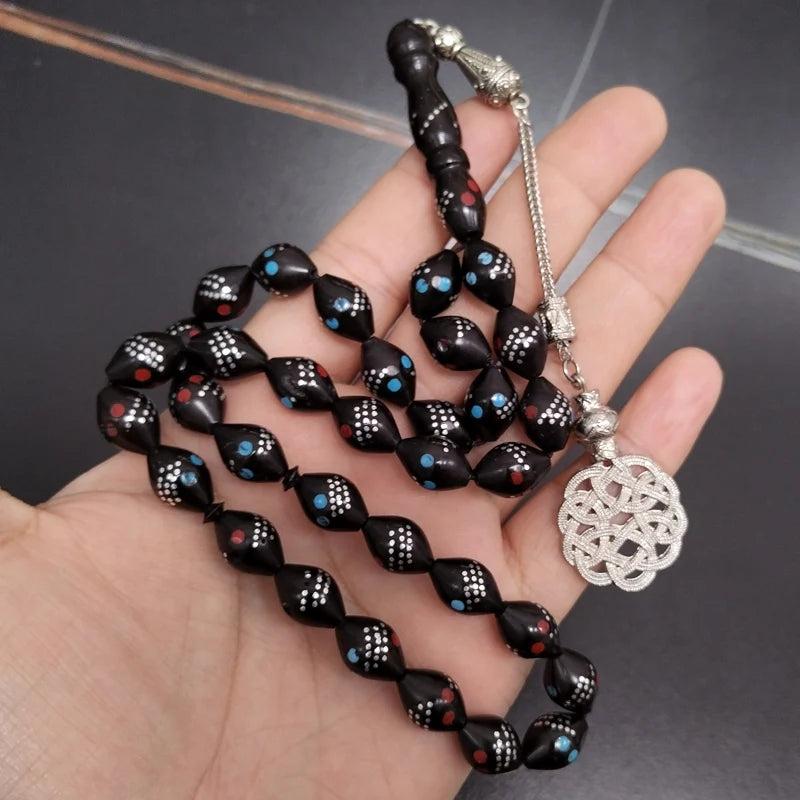 Tasbih Natural kuka Wood Inlaid metal muslim Misbaha prayer beads handmade subha islamic Rosary bead arabic fashion