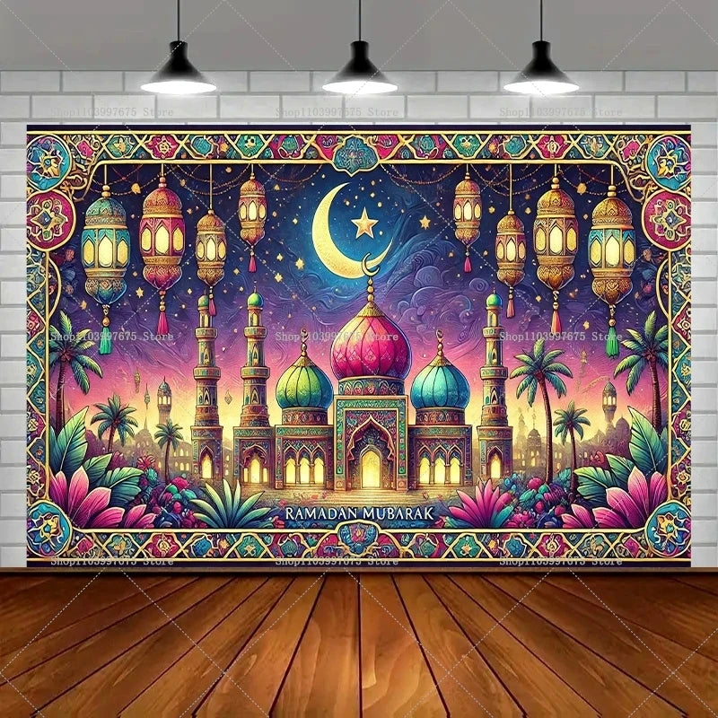 Elegant Ramadan Lanterns Backdrops Ramadan Eid Mubarak Party Decorations Photography Background Banner Studio Photo Booth Props