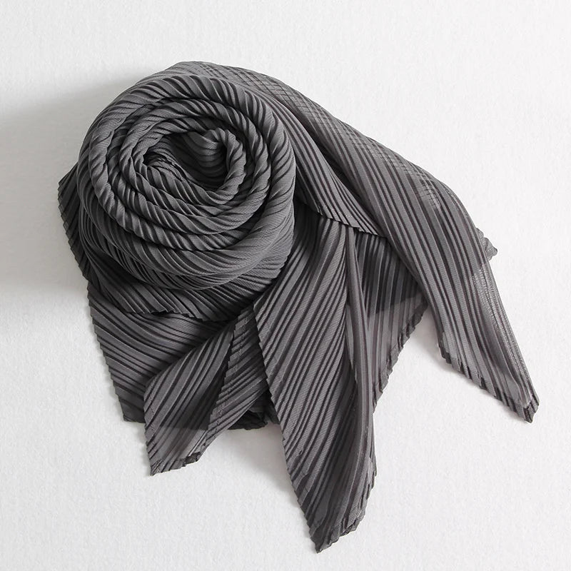 Miyake Pleated Scarf Wide Long Silk 2025 Cape Women Windscreen Shawl Shoulder Designer Korean Scarf Hijabs For Woman