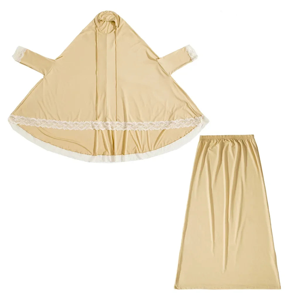 Muslim Kids Girls Hijab Dress Ramadan Khimar Skirt Set Overhead Eid Prayer Garment Burqa Abaya Robe Kaftan Hooded Gown