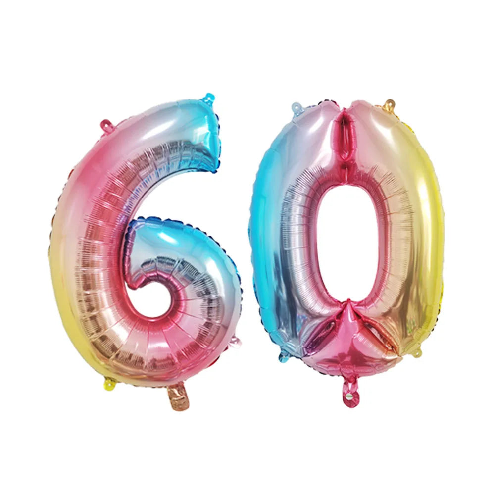 2Pcs 30/40 Inch Large Digit Number Gold Black Silver 60th Birthday Decoration Foil Balloons 60 Wedding Anniversary Supplies