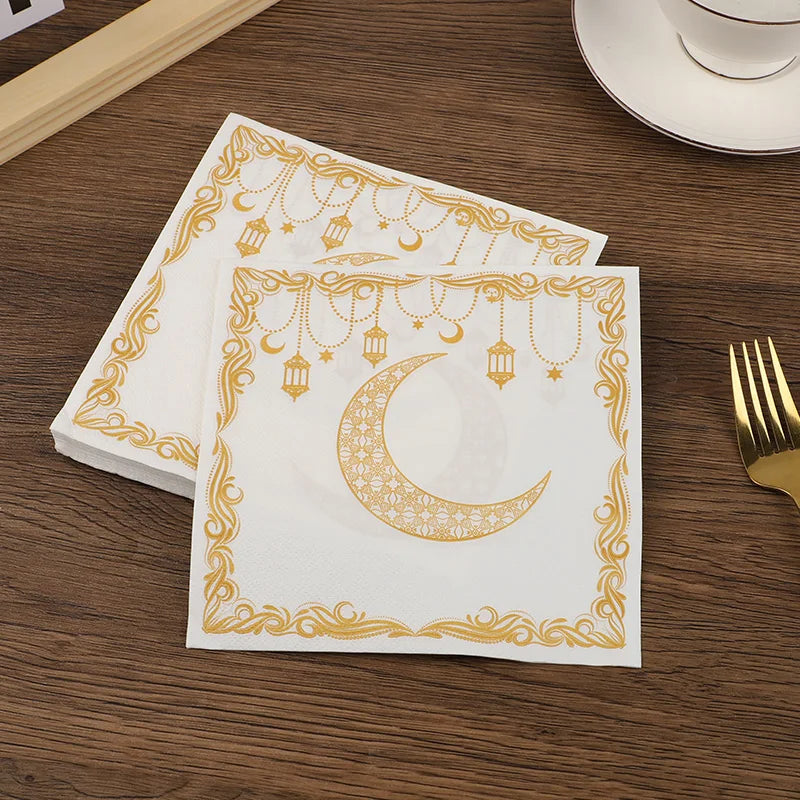 20Pcs Ramadan Paper Napkins Gold Moon Star Disposable Paper Tissues 2026 Muslim Islamic Eid Party Home Table Decoration Supplies