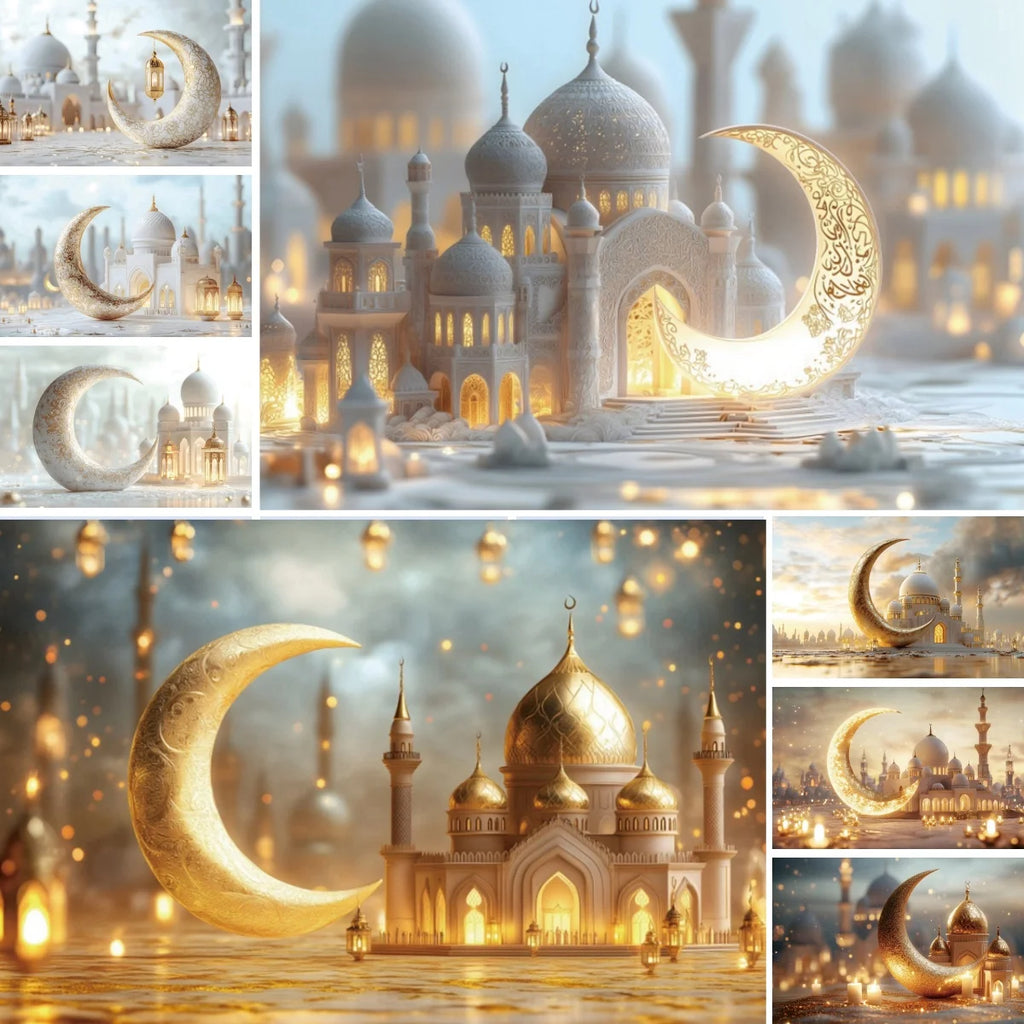 2026 Eid Mubarak Backdrop Islamic Mosque Ramadan Aladdin Moroccan Golden Moon Muslim Kareem Al Fitr Festival Photo Background