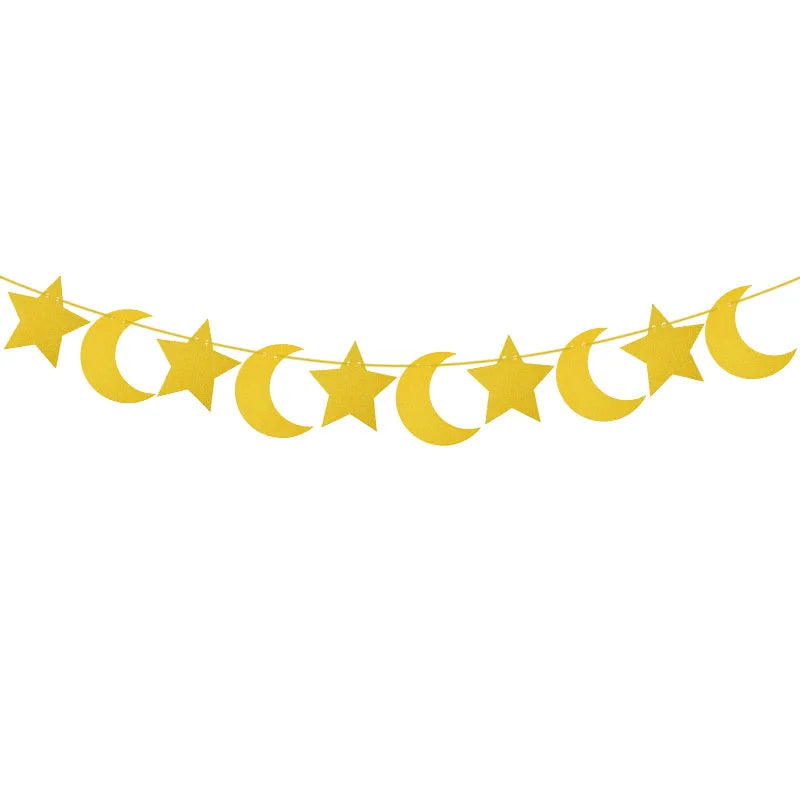 EID Mubarak Banner Glitter Star Moon Letter Paper Bunting Garland Islamic Muslim Party Ramadan Kareem Decorations for Home 2026