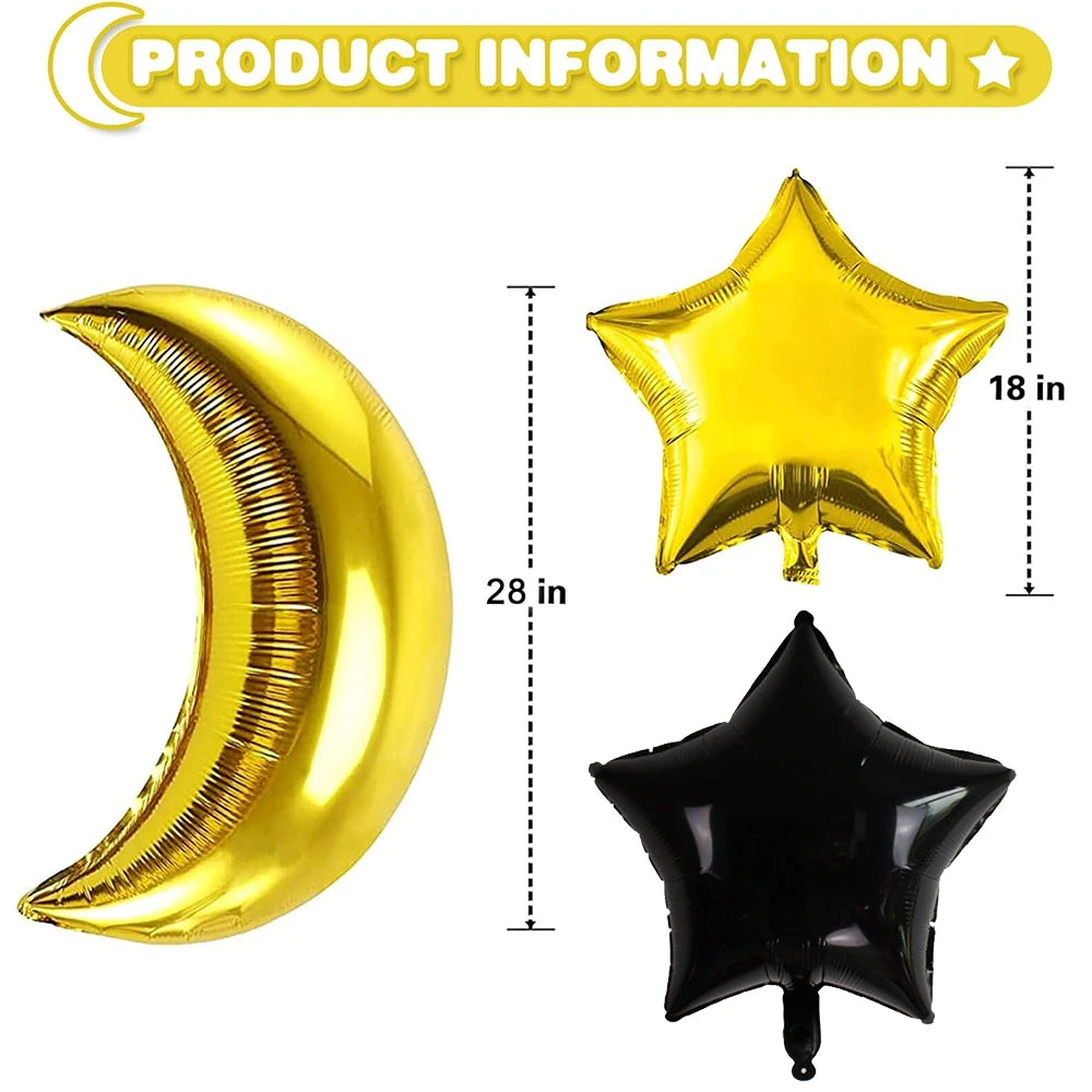 28inch Gold Moon 18inch Star Foil Balloons Set for Ramadan Eid Baby Shower Anniversary Wedding Birthday Party Decorations Favors