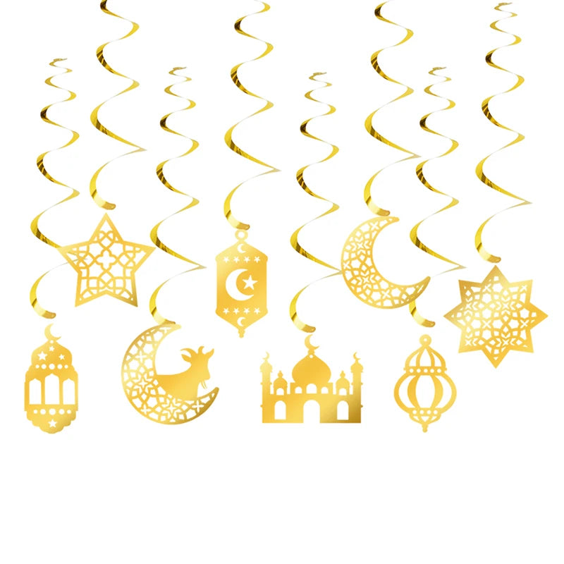 Eid Mubarak Paper Banner Garland 2026 Ramadan Moon Star Mosque Hanging Swirl Home Decoration Ornaments Islamic Muslim Party Gift