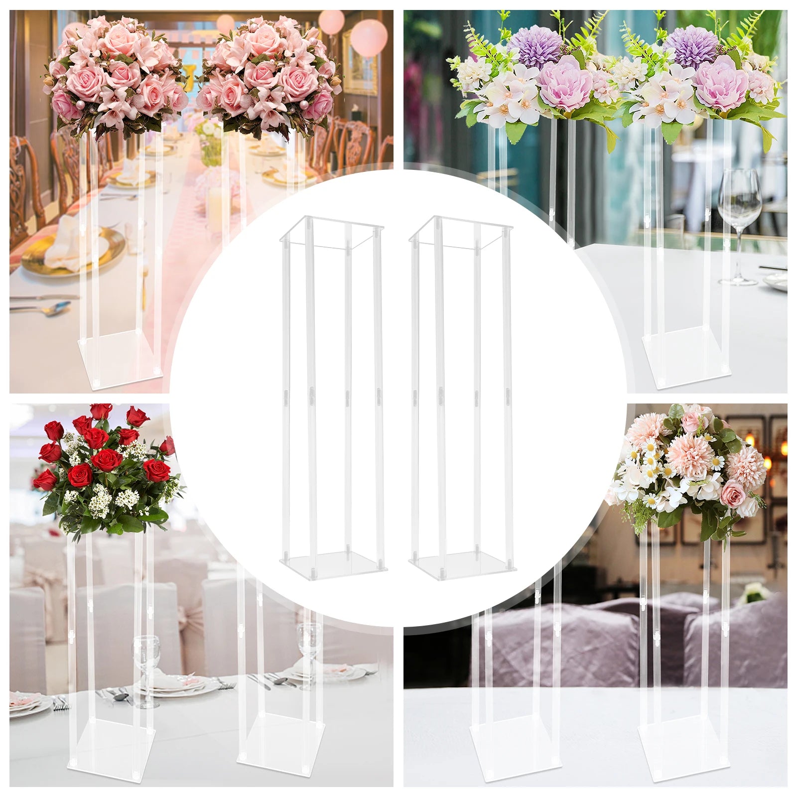 Clear Wedding Geometric Flower Vase Column Stand for Wedding Party Table Centerpiece